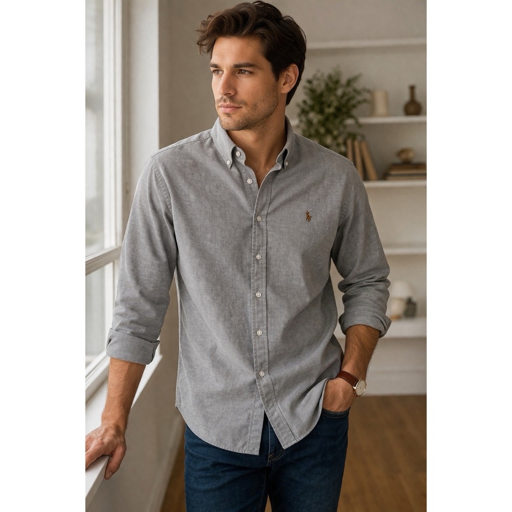Polo Ralph Lauren Slim Fit Oxford Shirt Gray XL Button Down Classic Logo Preppy